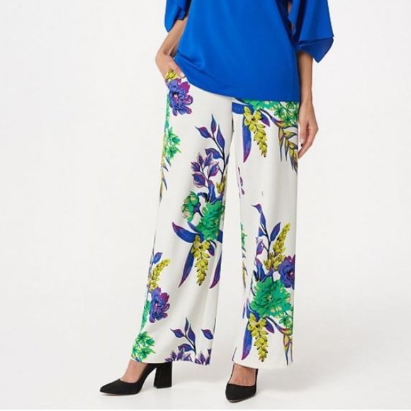 dennis basso Pants - Dennis Basso Printed Luxe Crepe Wide-Leg Pants 350